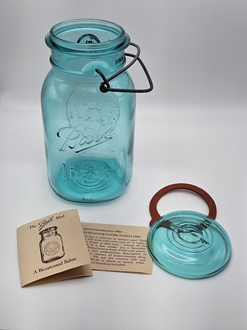 Vintage Ball Ideal 1 Quart Mason Jar Bicentennial Eagle Blue With Glass Lid 1976